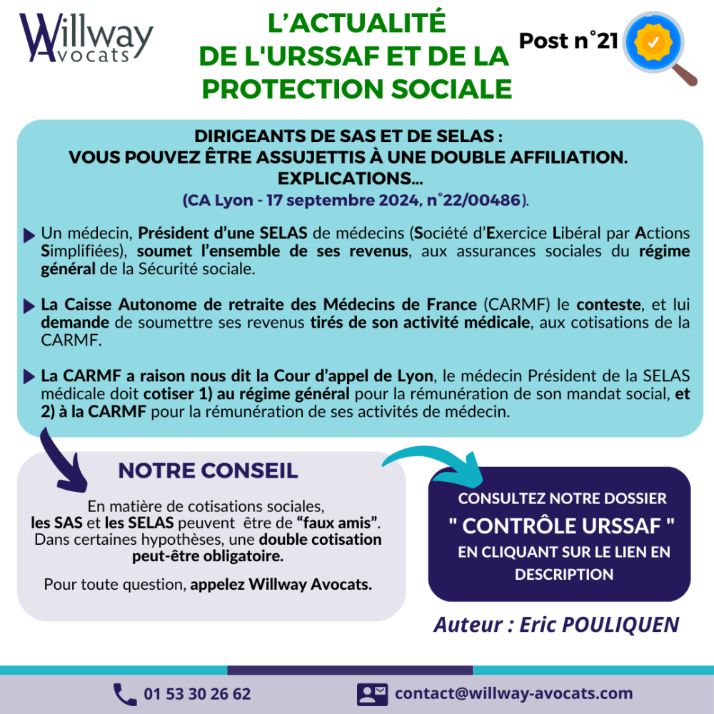 Dirigeants de SAS et de SELAS : vous pouvez être assujettis à une double affiliation. Explications...