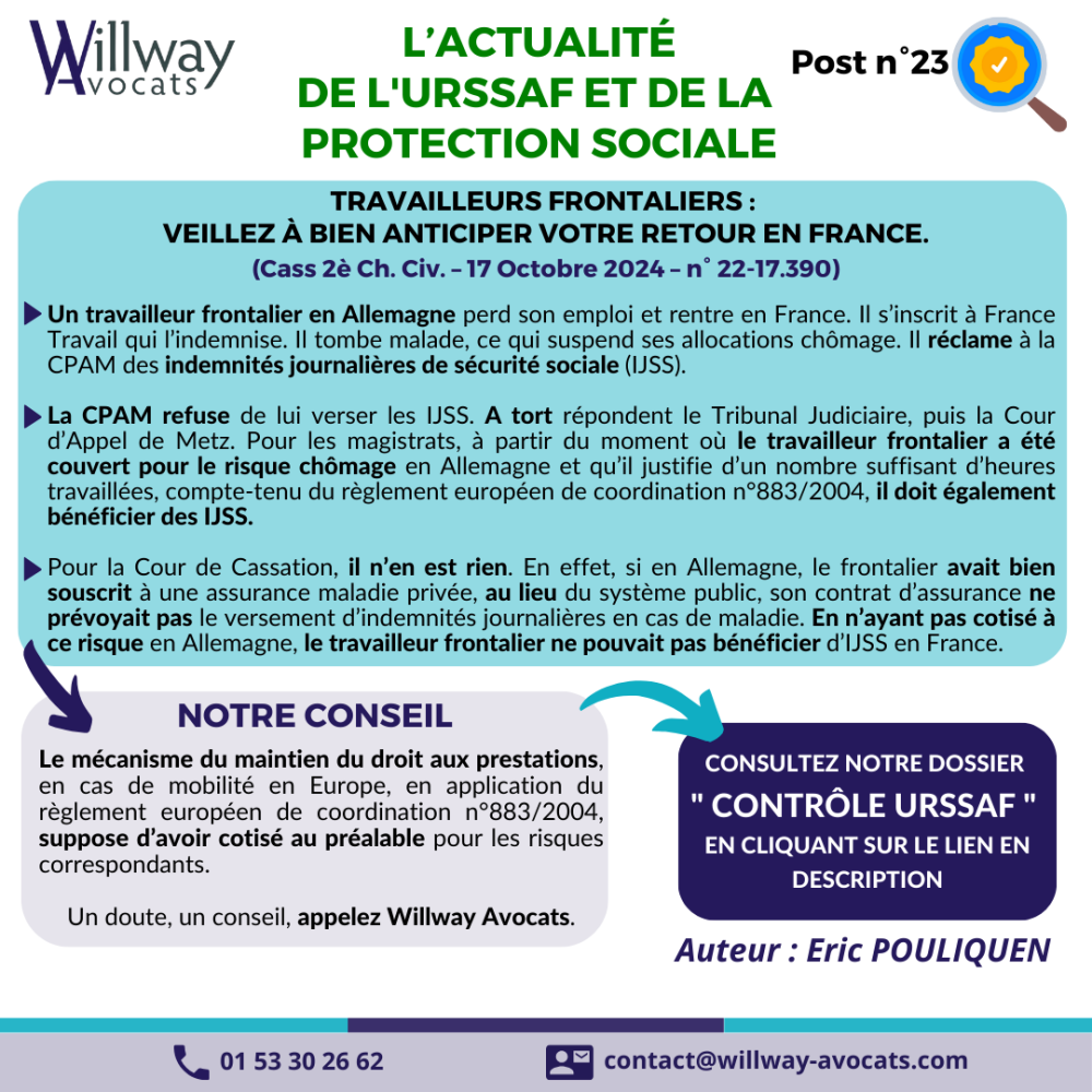 Travailleurs frontaliers :  Veillez à bien anticiper votre retour en France.