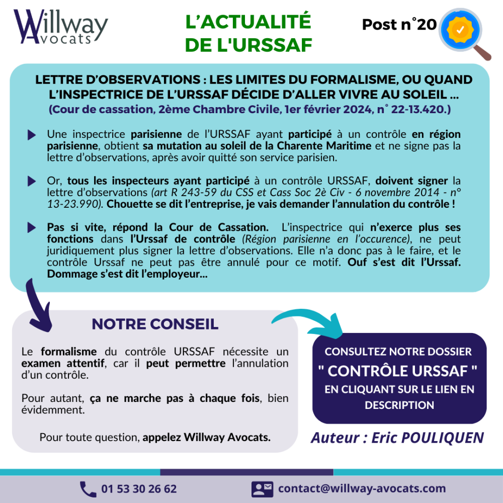 Lettre d'observations : les limites du formalisme, ou quand l'inspectrice de l'URSSAF décide d'aller vivre au soleil...