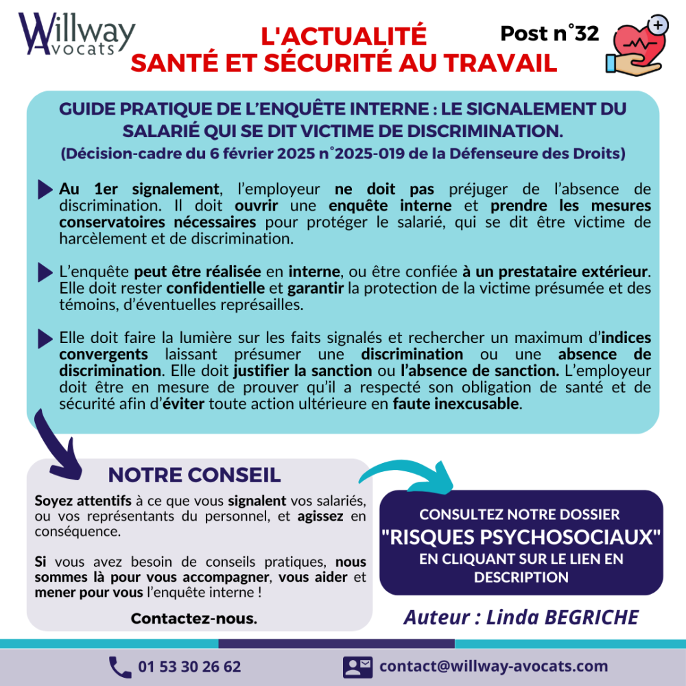 Guide pratique de l'enquête interne : le signalement du salarié qui se dit victime de discrimination. 